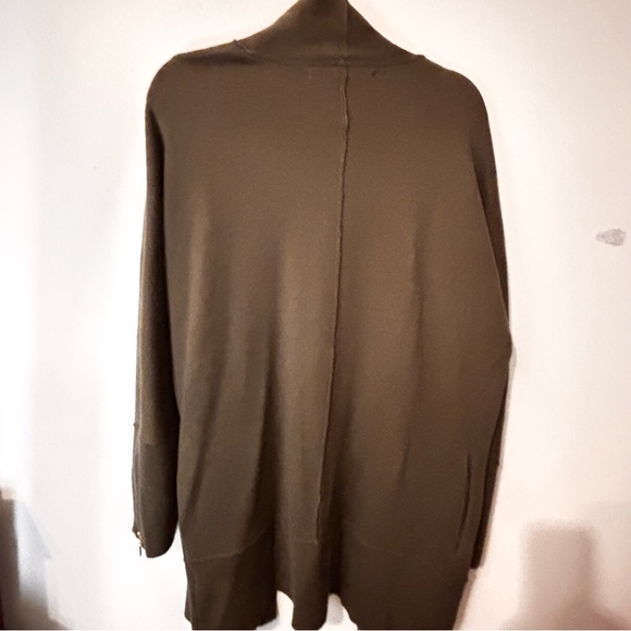 Max Studio Olive Green Open Knit Cardigan Sweater Size  XL Pockets Exposed Seam - Picture 7 of 12